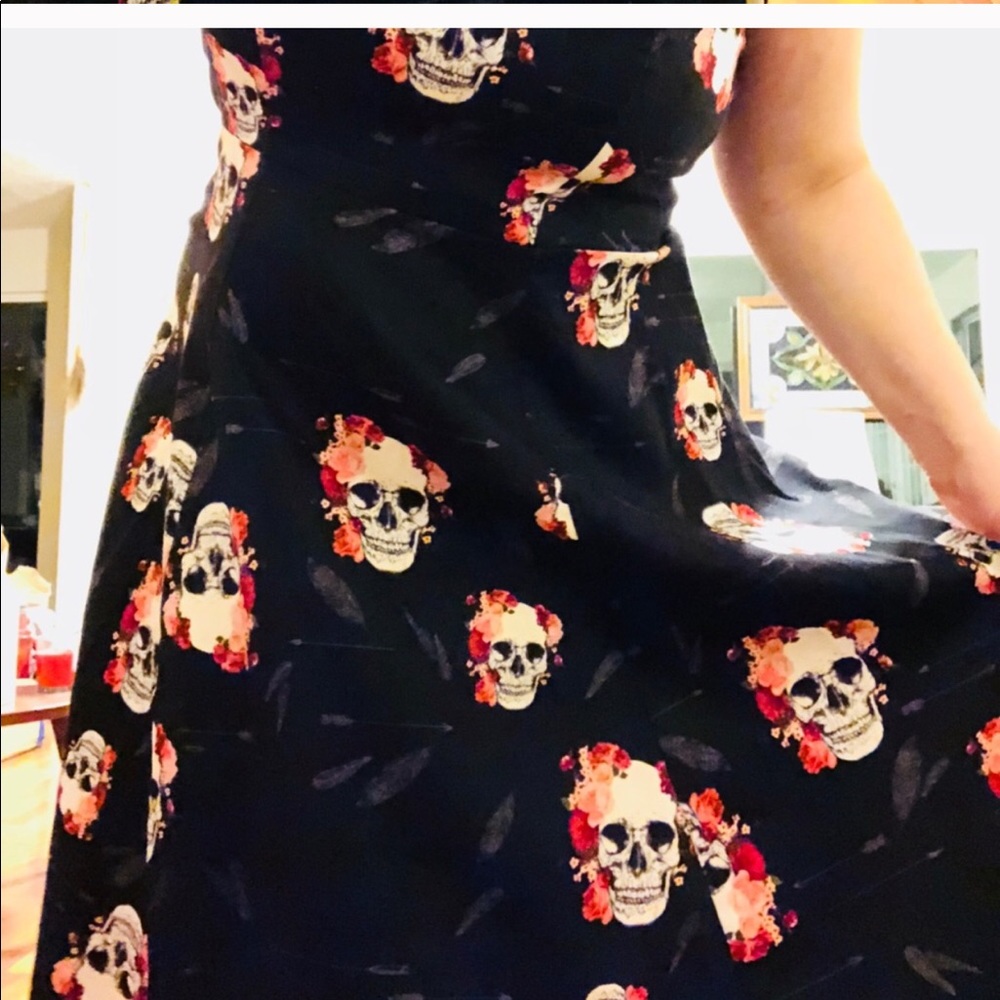 Torrid Skull Pin Up Black Dress Skater Flare EUC